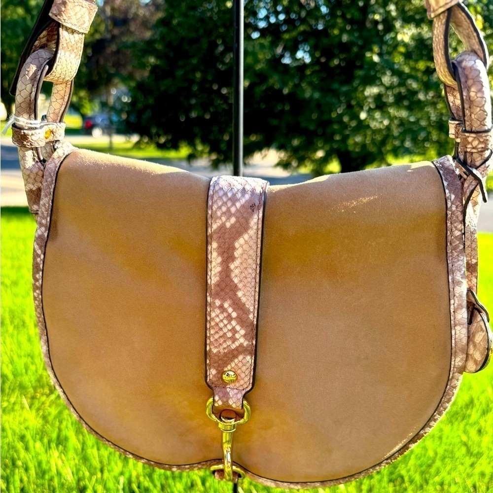 MICHAEL Michael Kors Jamie Medium Saddle Bag in Tan & Cream Suede CLEARANCE